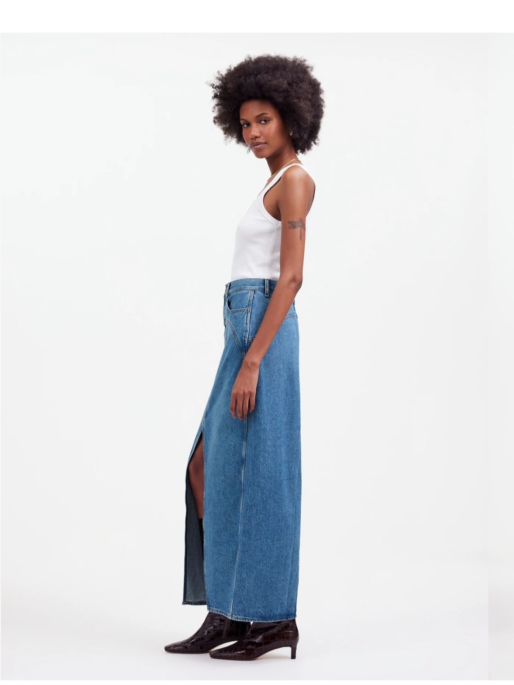 NWOT Madewell Blue Denim Western
Maxi Skirt Boho Front Slit Yolk Size 39" Fall - Picture 4 of 12